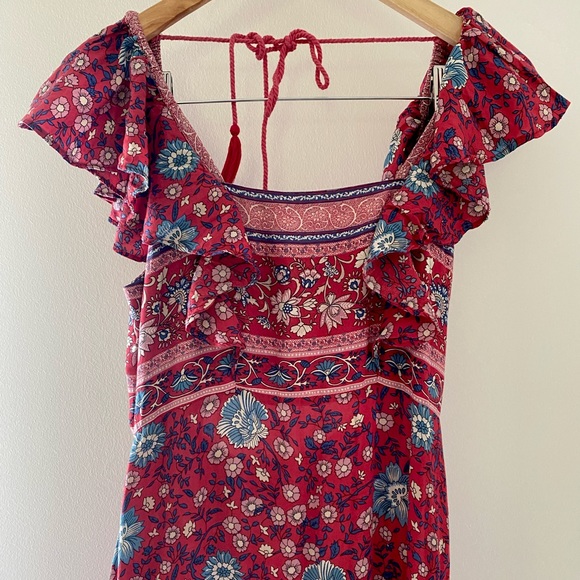 SPELL | Folk Town Frill Maxi Dress in Wine - Picture 6 of 11
